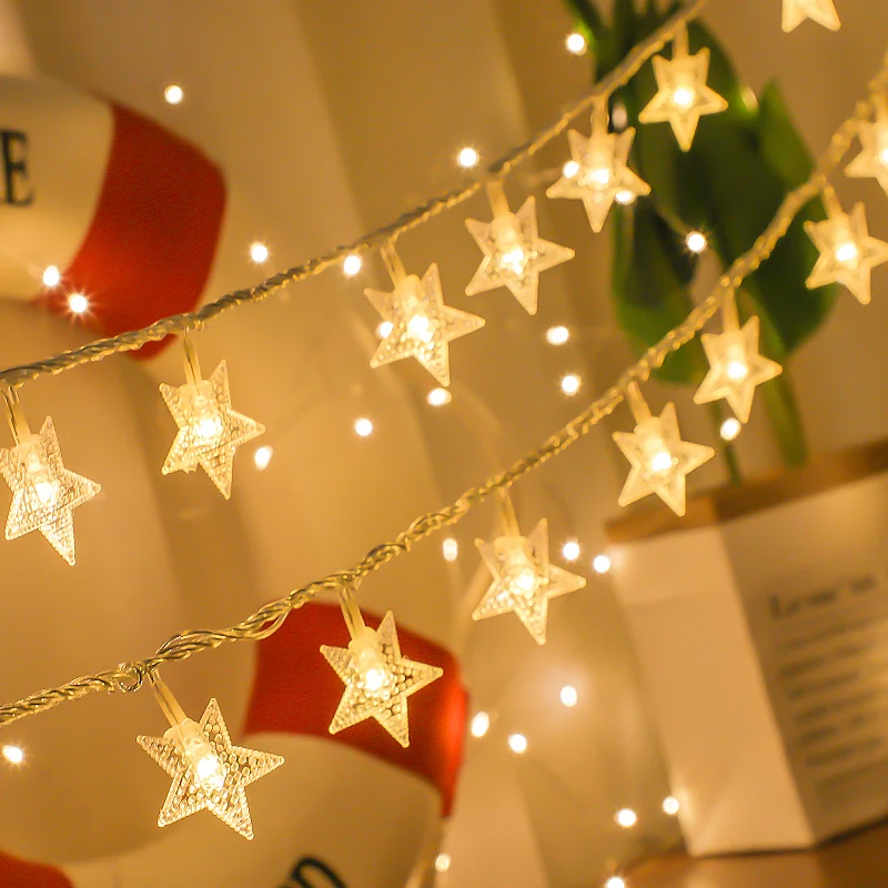 Guirnalda de luces Led de hadas para boda, guirnalda de estrellas, cortina de ventana, decoraci&oacute;n interior, iluminaci&oacute;n para fiesta de cumplea&ntilde;os, 1,5-5M-0
