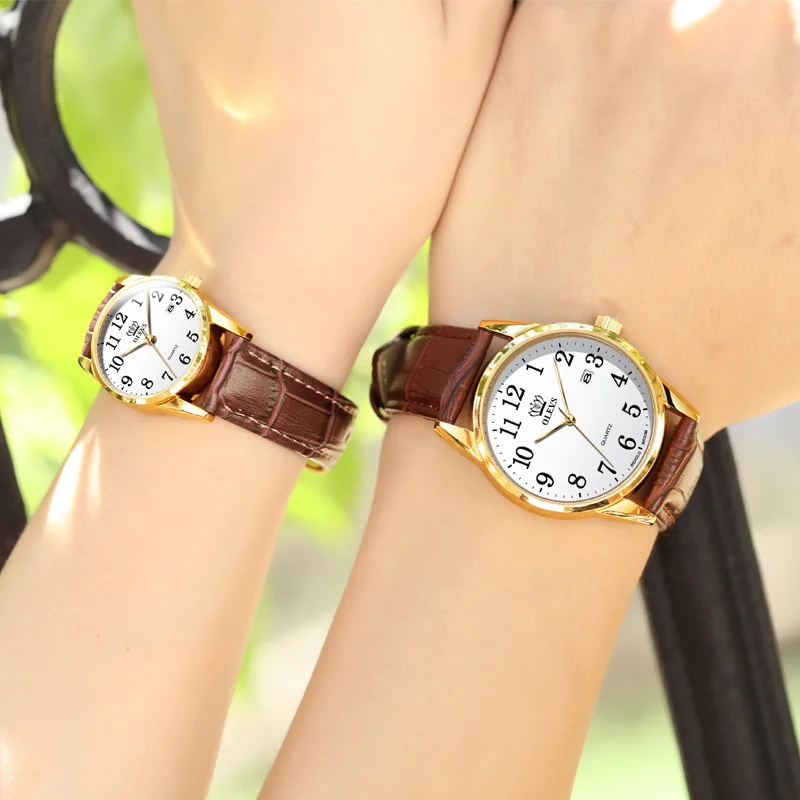 Couple Quartz Wristwatch leather watchband with calendar lover's watch waterproof men and women fashion clock