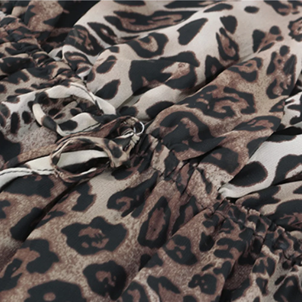 

Spring Harajuku Leopard Women s Dress New Korea Elastic Waist A Line Robe Retro Above Knee Mini V Neck Long Sleeve Y2k Clothing