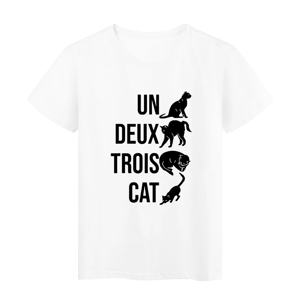 

France Fashion Simplicity Style Women T shirt Funny Cat Print Cozy Breathable Summer Tee shirt Short Sleeve O-neck T-shirts