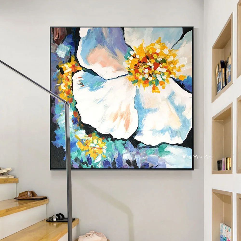 Ручная роспись маслом на холсте белые цветы искусство для гостиной картина стену