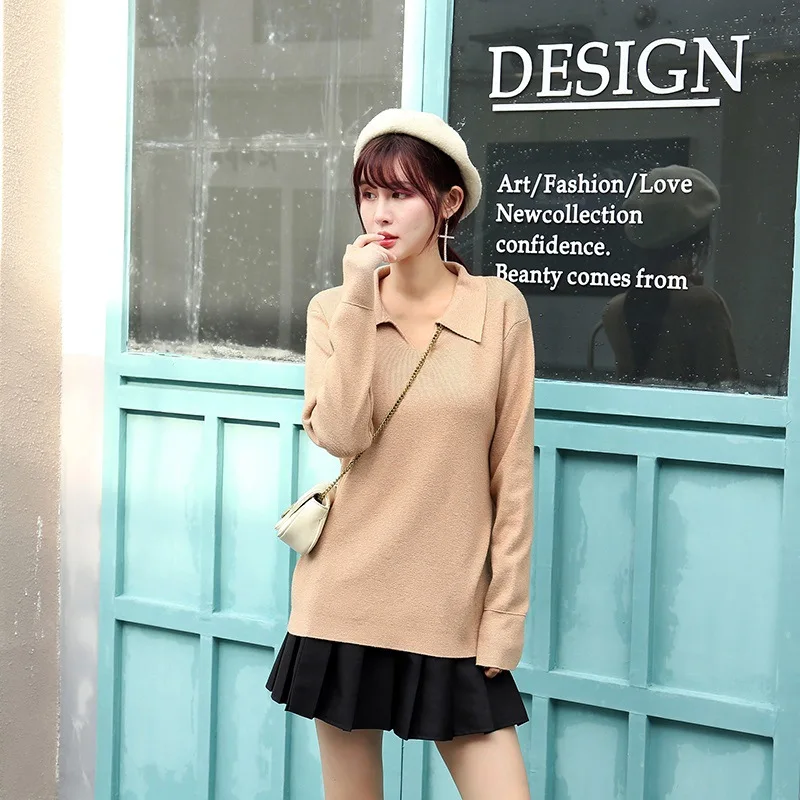 

HLBCBG Turn Down Collar Women's Sweater Autumn Winter Thick Warm Pullovers Top Long Sleeve Female Jumper Knitted Mujer Jersey