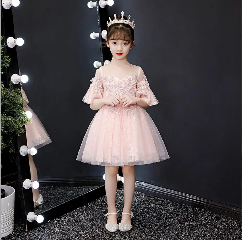 Новое розовое кружевное платье с цветочным рисунком для девочек свадебное