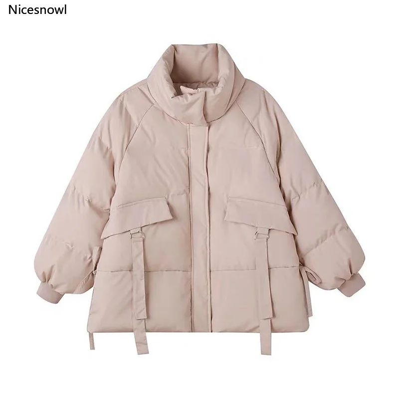 

Warm Thicken Winter Jacket Women Fashion Ribbons Short Stand Collar Parka Coat Female All-Match Office Lady 2020 New