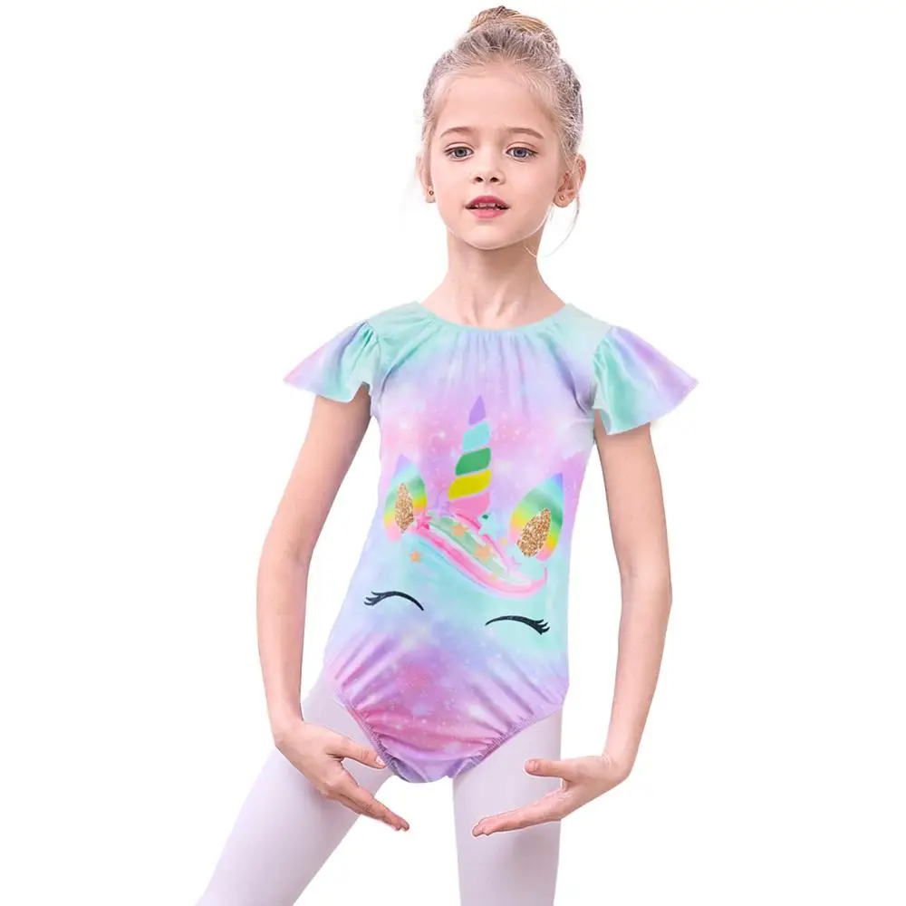 Радужные купальники для гимнастики балетная Одежда маленьких девочек 3-8 лет