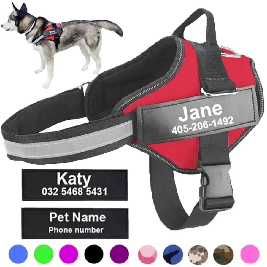 Arnés de perro sin tirones, arnés de mascota ajustable transpirable reflectante para chaleco de perro, Parche de identificación personalizado para exteriores, suministros para perros que caminan