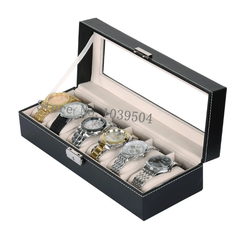Боковой замок новинка полиуретановые коробки для часов чехол черный органайзер