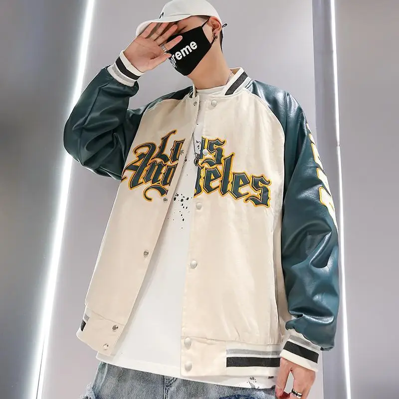 

Baseball Jackets Embroidery Casual College Style Bomber Jacket Loose Women's Couple Tops Hiphop High Street Oversized Men Coats