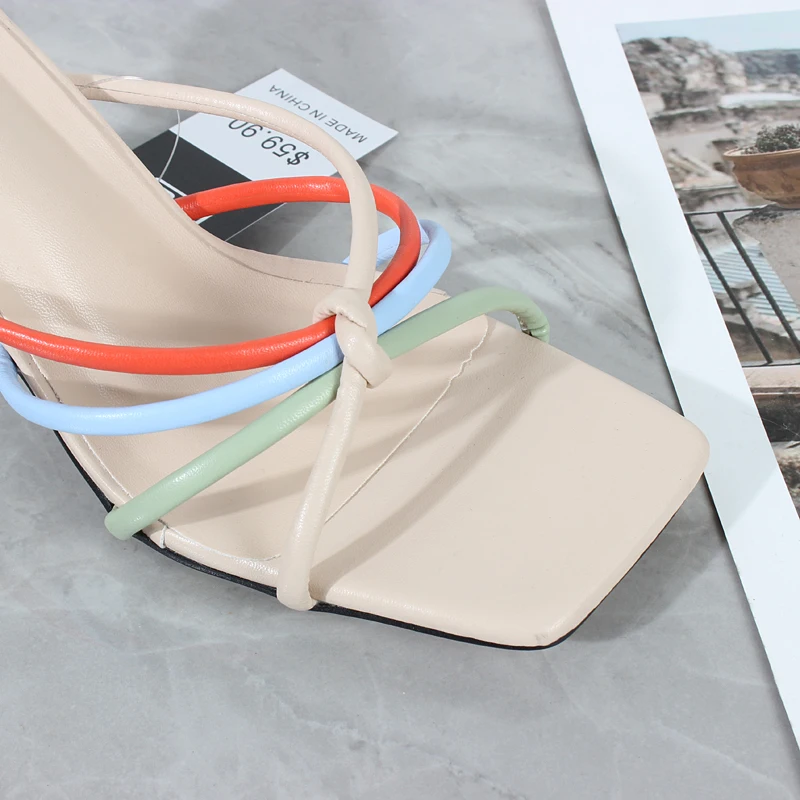 

Women's Slippers High Heels 2021 Summer New Narrow Band Open Toe Crystal Horseshoe Heels Fashion Roman Sandals 8CM