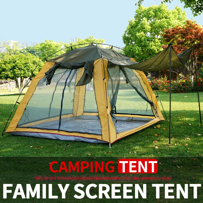 

3-4 Person Windbreak Camping Tent Dual Layer Waterproof Anti UV Tourist Tents for Fishing Hiking Beach Travel 4 Season Tent