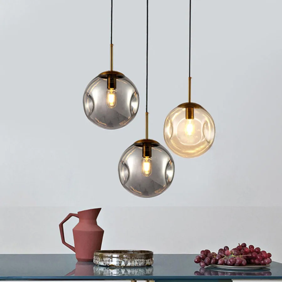 

Creative Minimalist LED Pendant Lamp Modern Nordic Glass Ball Pendant Light Living Room Bedroom Kitchen Hanging Lamp