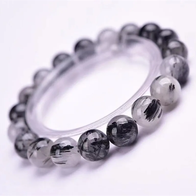 

Натуральный черный кварцевый рутилированный браслет 8-10 мм, браслеты с бусинами и кристаллами для мужчин и женщин, браслет, ювелирные изделия