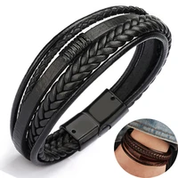 classic genuine leather bracelet for men hand charm jewelry multilayer male bracelet handmade gift for cool boys wholesale