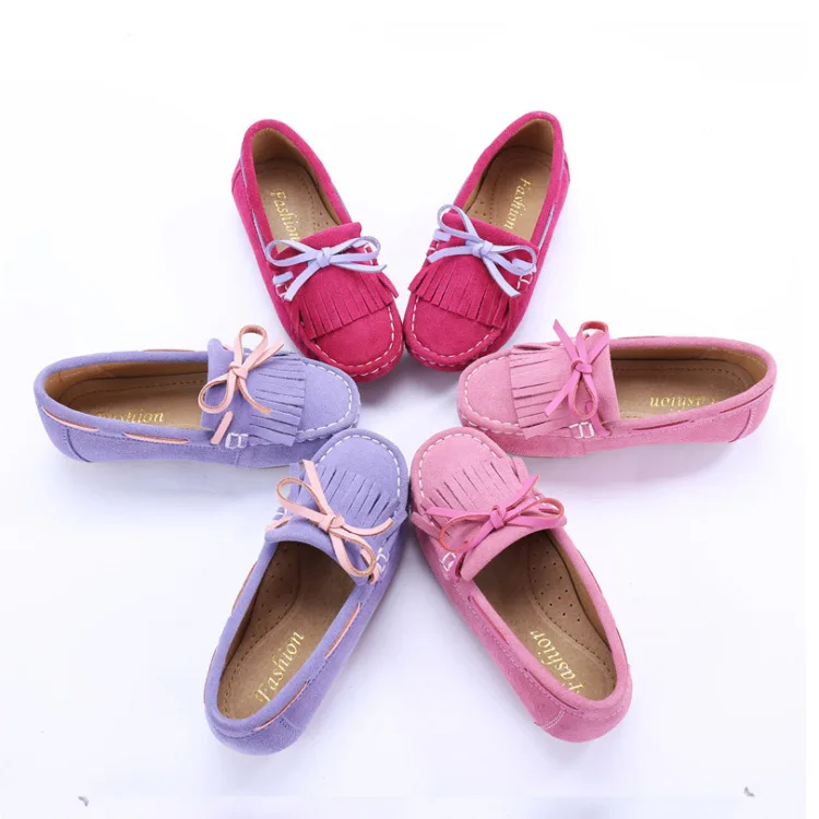 2018 г. Весенняя детская обувь для девочек из натуральной кожи с кисточками модные