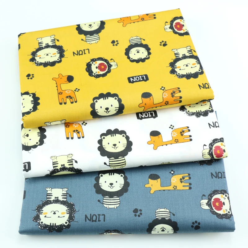 Printed Lion Deer 100% Cotton Fabric For Kid,DIY Bedding Textile Fabric,Sewing Quilting Fat Quarters Material For Baby&child