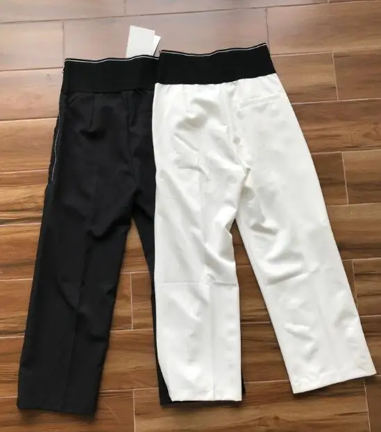 

AAW150 High Quality Side Zipper Wild High Waist Letter Logo Loose Straight Pants Ankle-length Casual Pants Black White A2