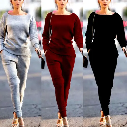 

2Pcs Women's Lady Tracksuit Long sleeve knitted sweater Long Pants Sets Sport Wear Casual Suit 2 piece set for women