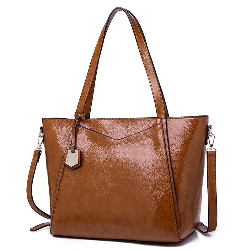 

Fashion handbag simple big bag simple messenger bag luxury high quality shoulder bag oil wax leather handbag PU leather large