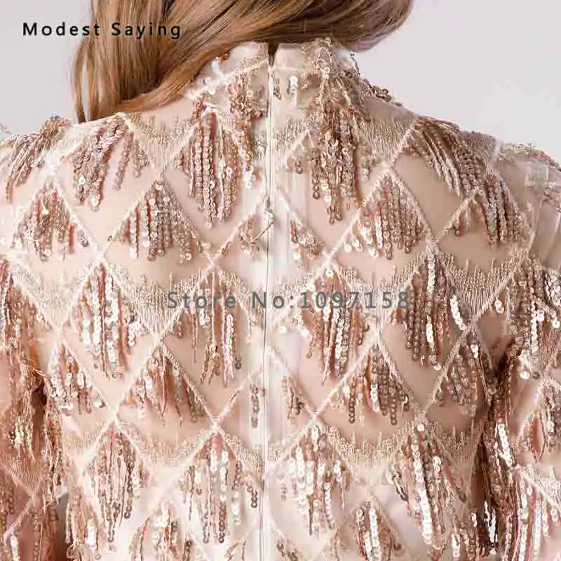 Elegant Wine Red A-Line High Neck Sequined Tassel Evening Dresses 2019 Formal Half Sleeves Lace Party Prom Gowns robe de soiree | Свадьбы и