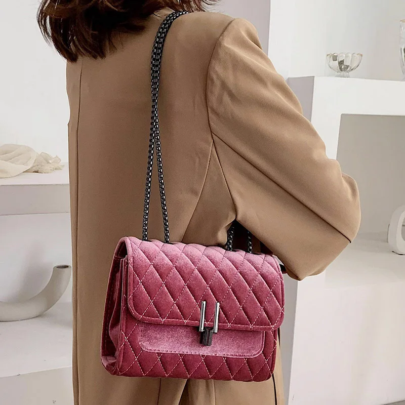 Fashion Ladies Velour Bag Quilted Women Messenger Handbag Shoulder Chain Female Velvet Crossbody Luxury Designer New | Багаж и сумки