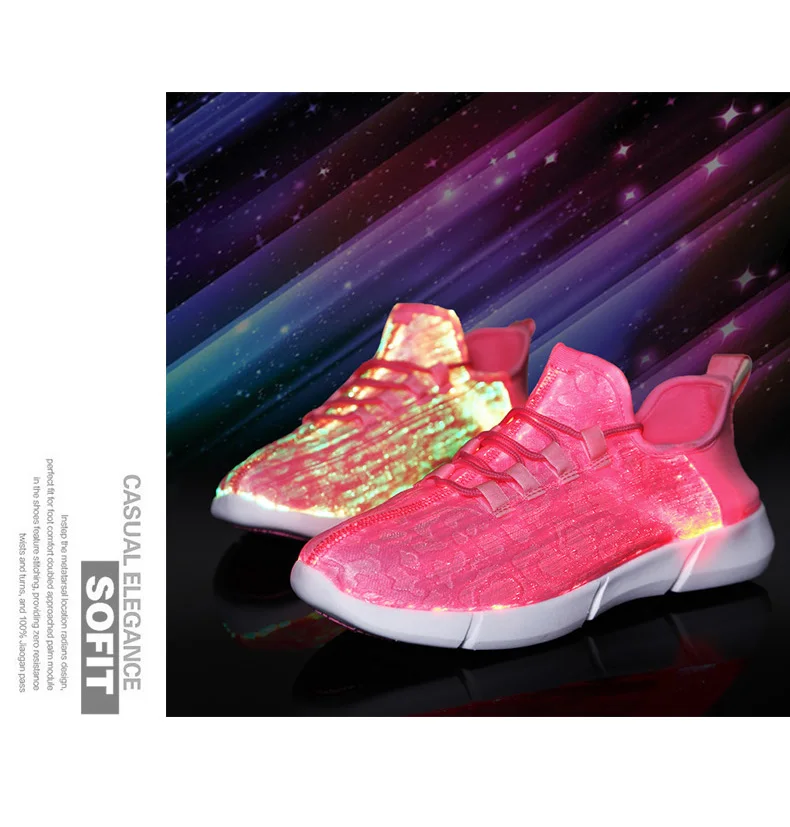ULKNN Fiber Optic USB Recharge Glow Shoes Boys Girls Shoes Lightweight Running Sneakers LED Light Summer Shoes