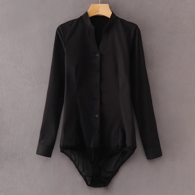 #2108 White Black Body Shirt For Women Stand Collor Formal Shirts Women Sexy Plus Size 4XL Bodies Woman One Piece Thin Tops