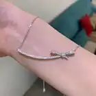 Изысканное роскошное женское ожерелье из стерлингового серебра 925 пробы Элегантное ожерелье с бантом и цепочкой до ключиц с цирконием Женское Ожерелье