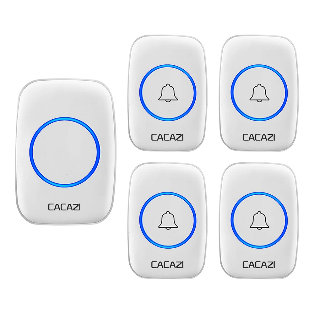 4 button 1 receiver Водонепроницаемый беспроводной дверной звонок CACAZI с дистанционным управлением на 300 м, кнопка для домашнего звонка, звонок с разъемом США, ЕС, Великобритании, беспроводной приемник - Цвет: 4 button 1 receiver