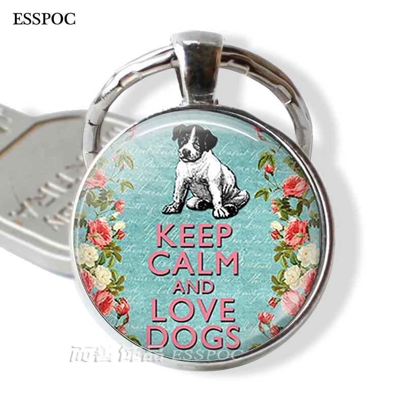 as show Keep Calm and Love Dog стеклянный кабошон для кулона брелок Кольца Брелоки бульдог хаски, Такса подарок для любимой собаки - Цвет: as show