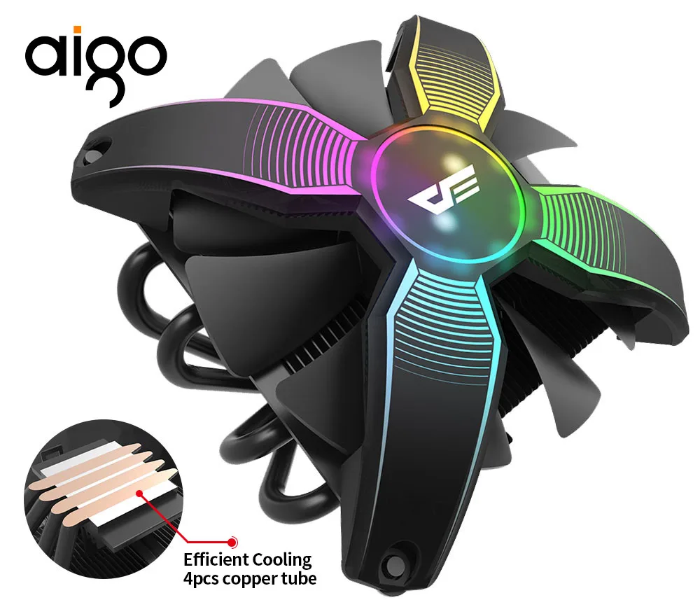 Aigo Процессор кулер 120W теплоотвод бесшумный 120 мм 4Pin шт новейший Процессор охлаждения для LGA1155/1156/1151 светодиодный вентилятор компьютера чехол вентилятор