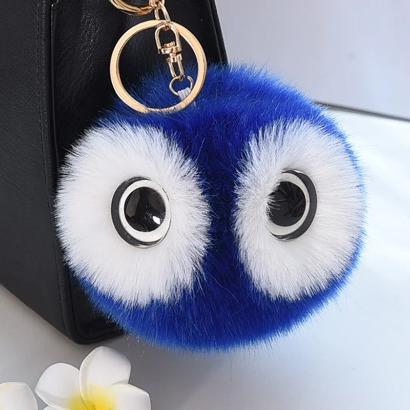 

Fashion Faux Rabbit Fur Ball Pompom Keychain Fluffy Pom Pom Owl Gold Key Chain Holder Women Bag Charms Toy Trinket Gift
