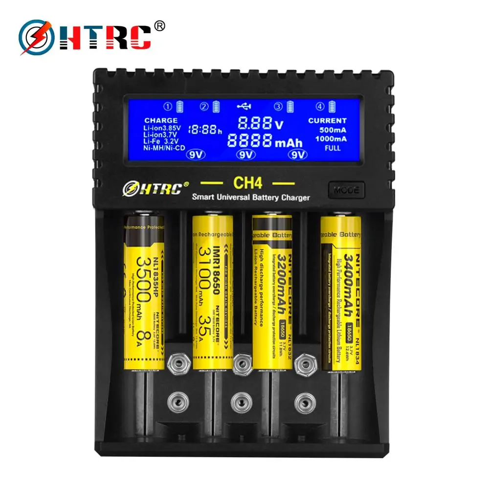 Зарядное устройство HTRC 4 слота 18650 Li Ion fe Ni MH CD зарядное для AA/AAA/18650/26650/6F22/16340 в умное