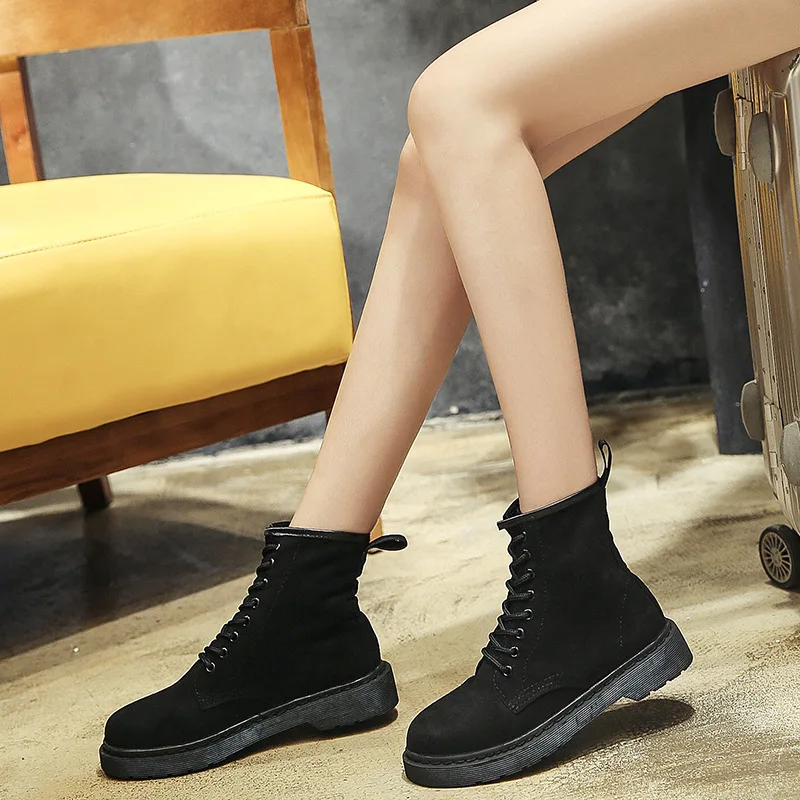 

2019 New Winter Boots Woman Solid Cross Tie Lace Up Martin Boots Classic Flock All Match Women Shoes Female Ankle Short Boots