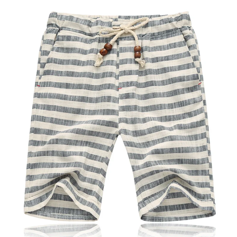 

Summer New Cotton Linen Casual Shorts Men Grid Hot Mens Bermudas Shorts Comfortable Male Beach Shorts