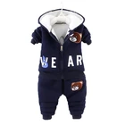 Зимние комплекты одежды для маленьких мальчиков Bear, сохраняют тепло, модное пальто на молнии с капюшоном и штаны, утепленные костюмы для девочек, модная детская одежда