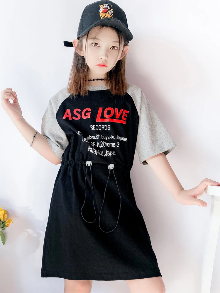 Платье для девочек однотонное хлопковое повседневное стильное платье летняя