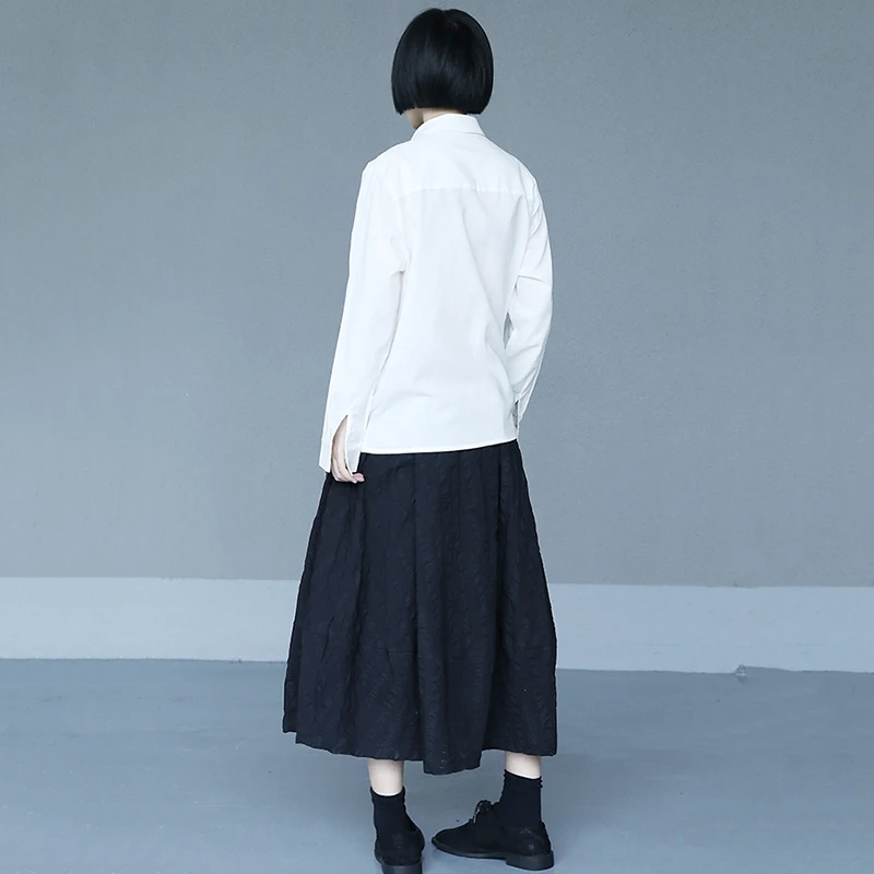 

[EAM] Women Black Irregular Oversized Pockets Blouse New Lapel Long Sleeve Loose Fit Shirt Fashion Spring Autumn 2021 1DD9448