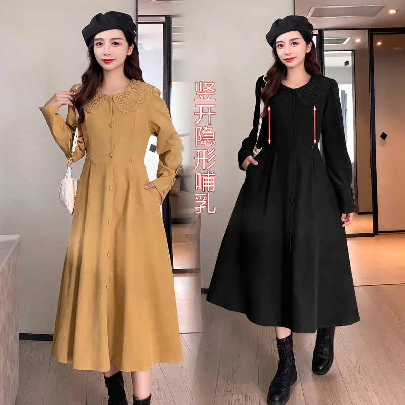 

Женское платье, новинка весны и осени, модное платье средней длины для грудного вскармливания, юбка для грудного вскармливания