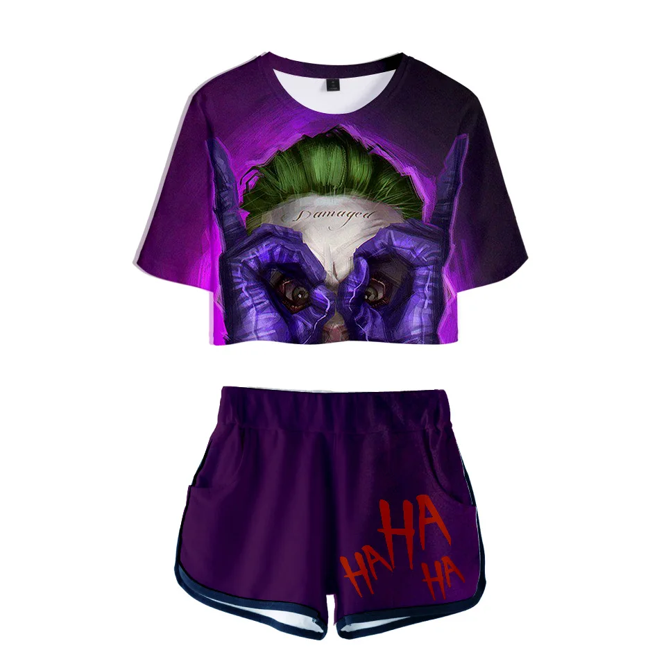 

2020 New 3D HAHA Joker girls tracksuit sexy club outfits 3d full print crop Top + shorts summer 2 piece set women Casual Clothes