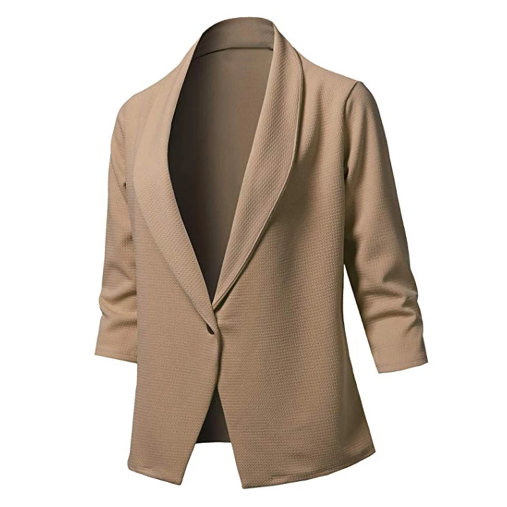 Женский офисный пиджак с отложным воротником однотонный облегающий рукавом 2019
