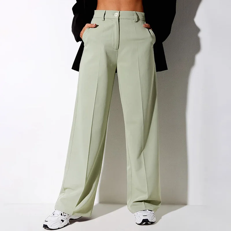 

Autumn High Waist Casual Pants Women Fashion Black Blue Female Straight Office Trousers Ladies Loose Clothing