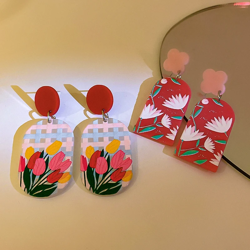 Бразильские акриловые серьги S925 Серебряная игла г. разноцветные для пляжа