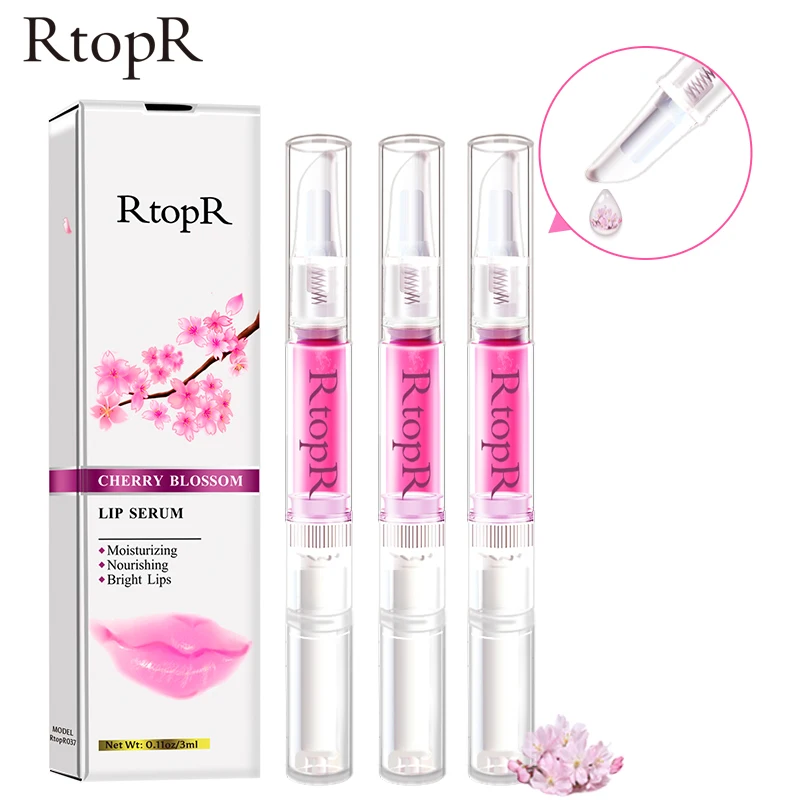 3pcs RtopR Sakura Lip Essence Anti-Dry Crack Exfoliating Repair Reduce Lip Fine Lines Essence Moisturizing Beauty Lip Care