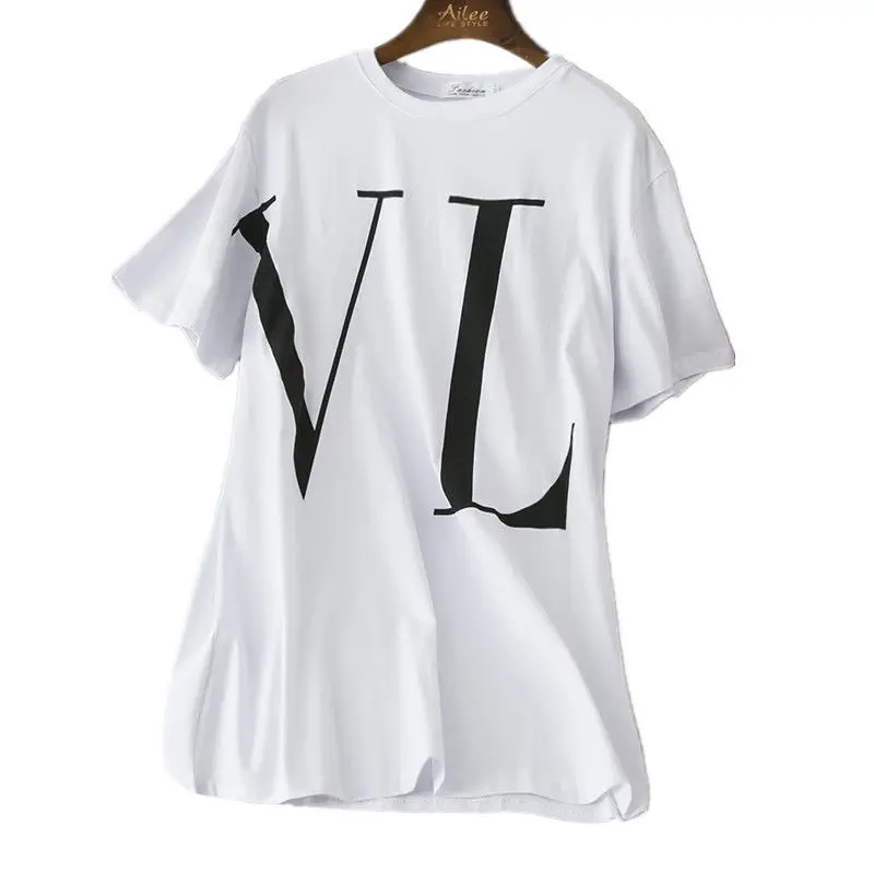 

Top Summer Short-Sleeved Loose Fashion Women T-shirt 2021 New Large Size Letter Round Neck Cotton Women's T-shirt NBH01