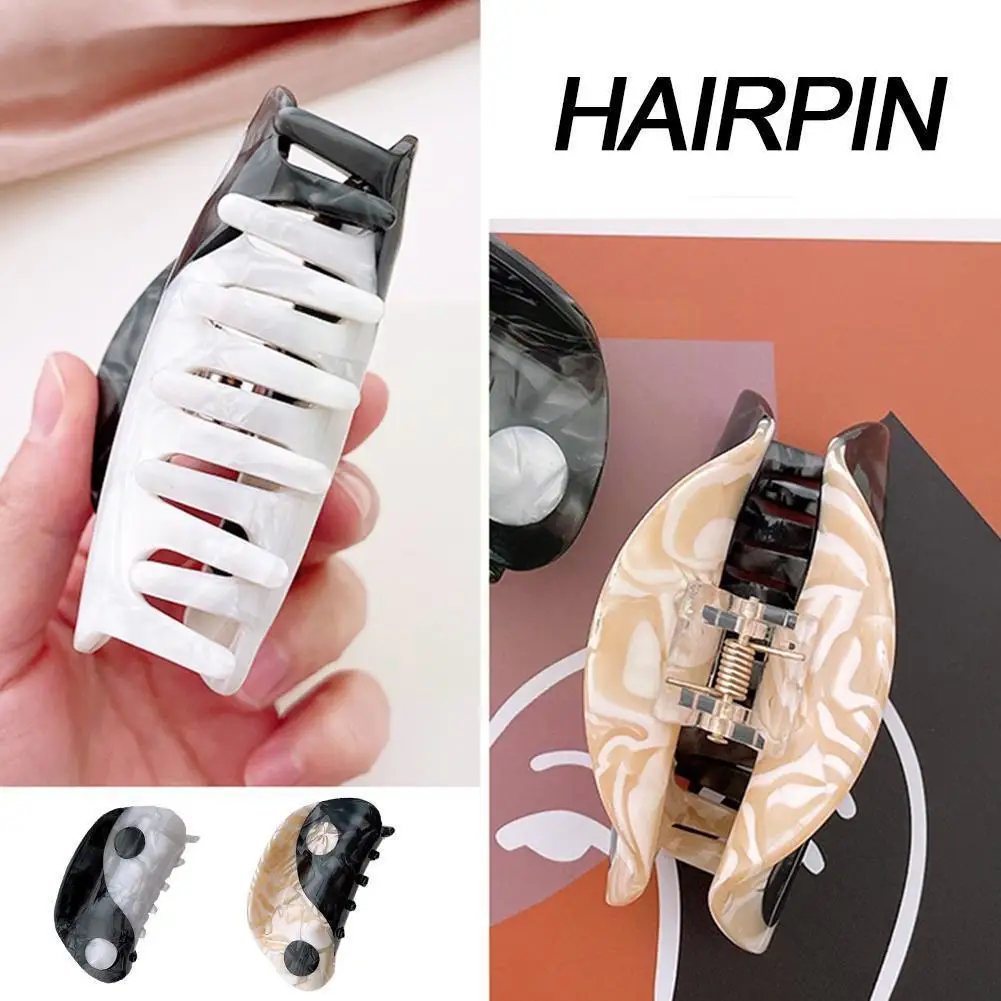 

Trendy Acetic Acid Grasping Clip Yin Yang Black White Women The Accessory Of Hairpin Clip Semi-circle Hair Back Headdress N1r5
