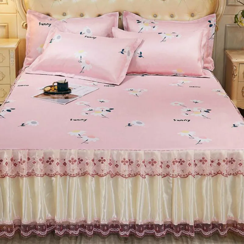 

Кружевное покрывало на кровать с оборками, домашний текстиль, постельное белье 3 шт./компл. (1 кроватная юбка + 2 наволочки), постельное белье ...