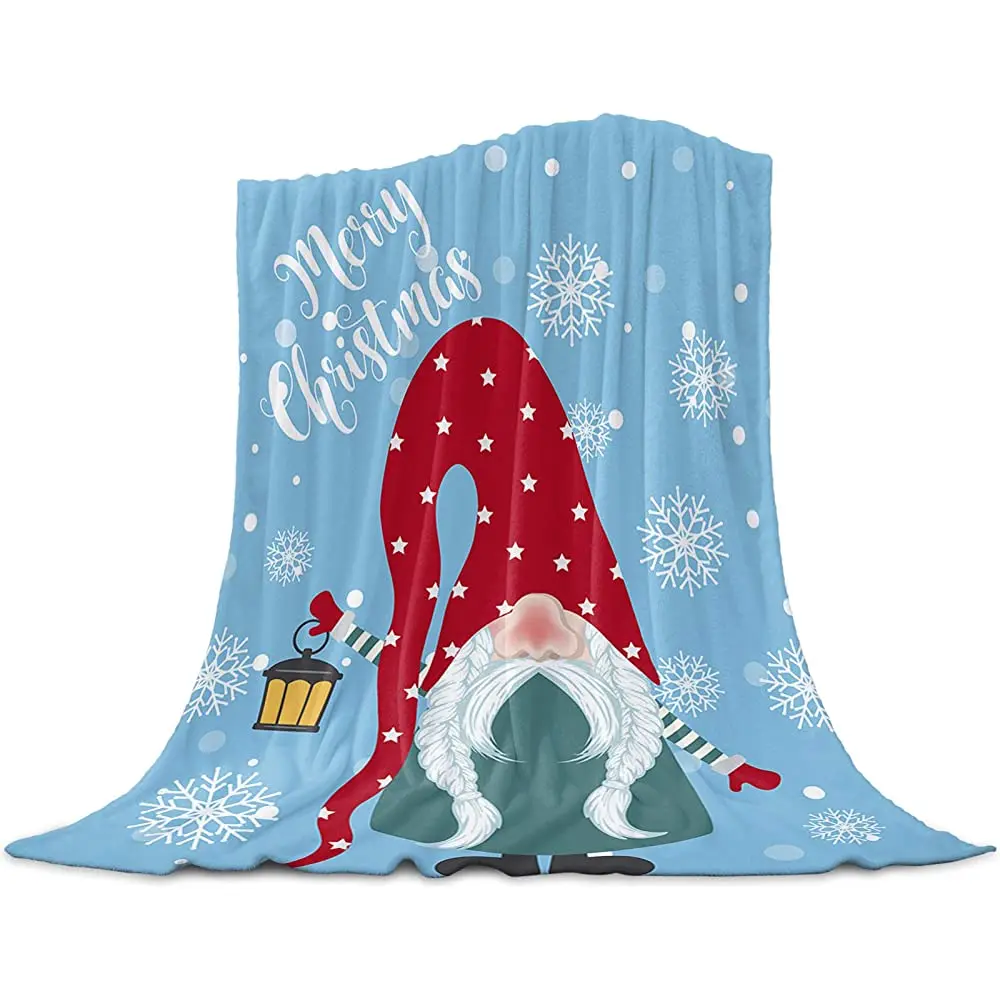 

Рождественское Флисовое одеяло с изображением гнома, плед для кушетки/дивана, зимние одеяла с изображением снега и птиц, одеяла из микрофиб...