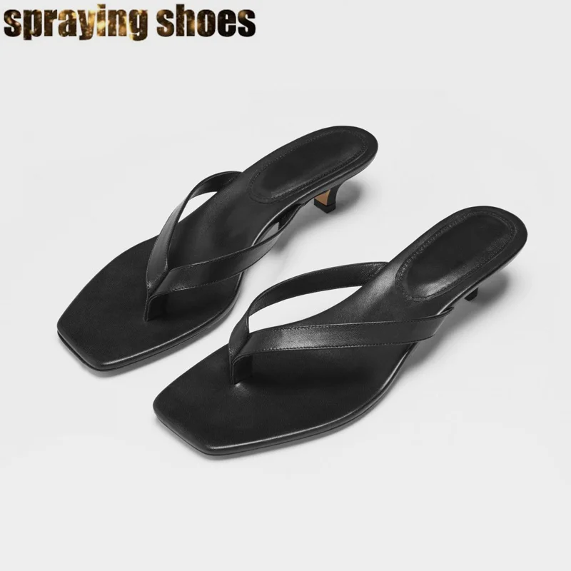 Квадратный носок Для женщин шлепанцы сандалии черные/белые кожаные женские без