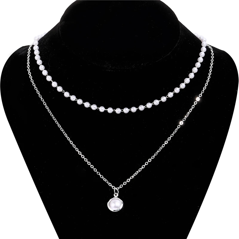 

1PC New Fashion Kpop Pearl Choker Necklace Cute Double Layer Chain Pendant For Women Jewelry Girl Gift