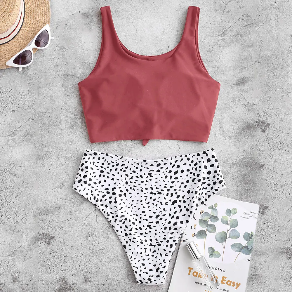 Купальник танкини женский с завышенной талией и леопардовым принтом|Купальники|